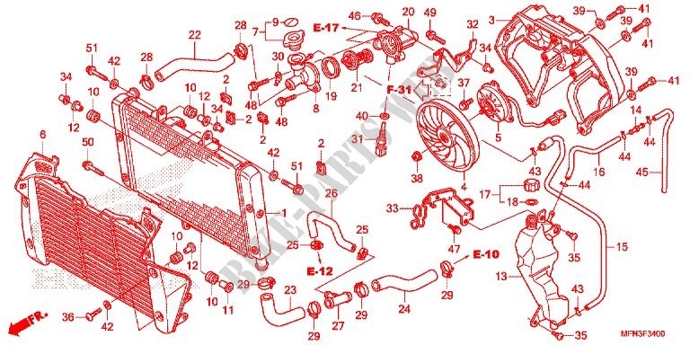 RADIATEUR pour Honda CB 1000 R ABS PEARL SIENNA RED de 2016