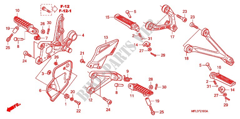 REPOSE PIED pour Honda CBR 1000 RR FIREBLADE ABS de 2009