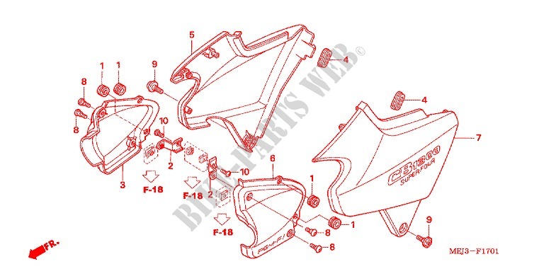 COUVERCLES LATERAUX (CB1300/A/S/SA) pour Honda CB 1300 ABS BLACK de 2005