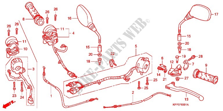 LEVIER DE GUIDON   CABLE   COMMODO (CBR125RW7/RW9/RWA) pour Honda CBR 125 TRICOLOR de 2009