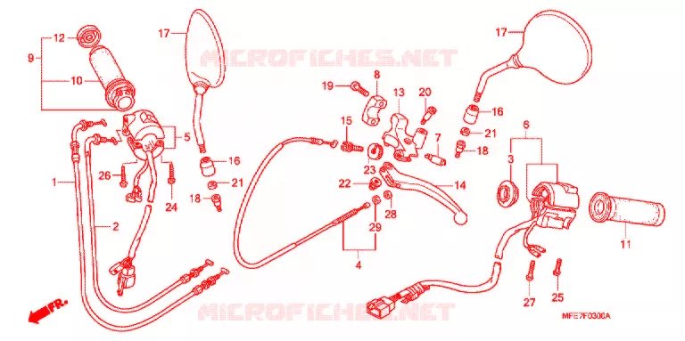 LEVIER DE GUIDON - CABLE - COMMODO Honda MOTO 750 SHADOW 2010  VT750C2SA