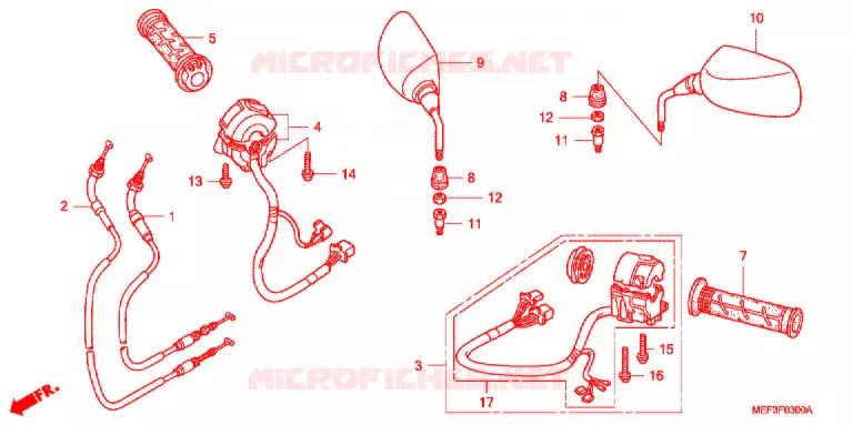 COMMODO - CABLE - RETROVISEUR Honda SCOOTER 400 SILVERWING 2011  FJS400A9