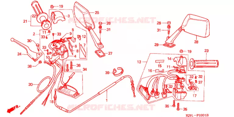 CABLES - COMMODOS - LEVIERS - POIGNEES (CH125H/N/P/R) Honda SCOOTER 125 SPACY 1994  CH125R