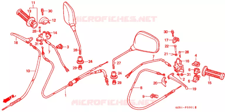 COMMODO - LEVIER - CABLE (SZ50P/P-3/R/R-3/T/T-3) Honda SCOOTER 50 TACT 1994  SZ50R