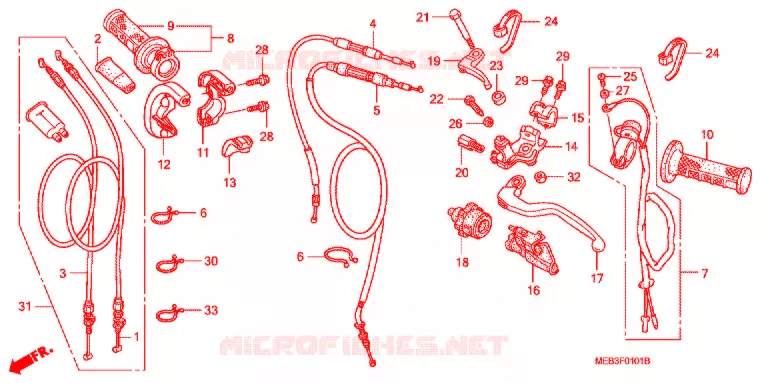 LEVIER DE GUIDON - CABLE - COMMODO (CRF450R4,5,6,7,8) Honda MOTO 450 CRF 2004  CRF450R4