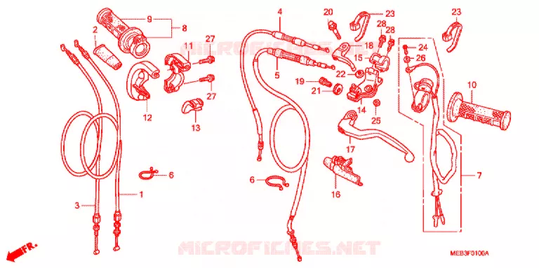 LEVIER DE GUIDON - CABLE - COMMODO (CRF450R2,3) Honda MOTO 450 CRF 2003  CRF450R3