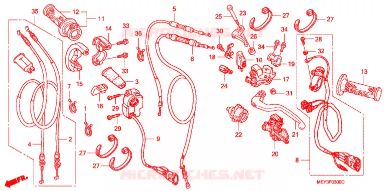 LEVIER DE GUIDON - CABLE - COMMODO Honda MOTO 450 CRF 2008  CRF450X8