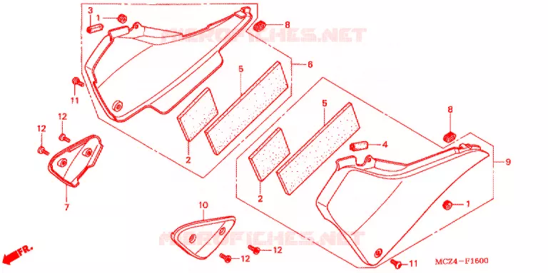COUVERCLES LATERAUX Honda MOTO 900 HORNET 2007  CB900F7_A