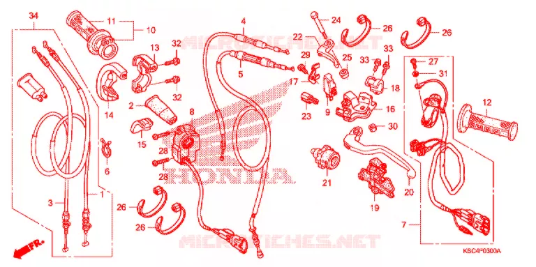 LEVIER DE GUIDON - CABLE - COMMODO Honda MOTO 250 CRF 2007  CRF250X7