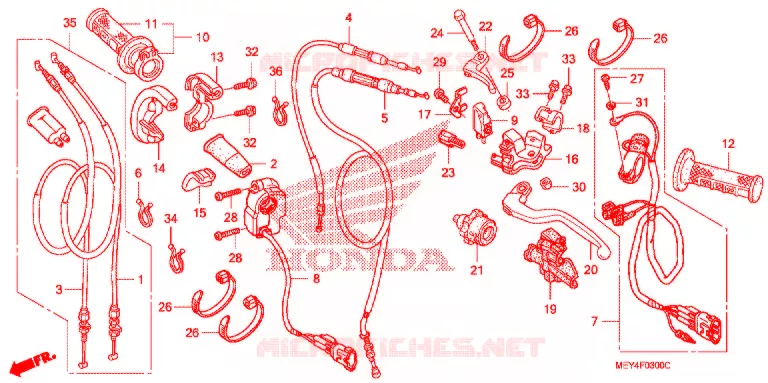 LEVIER DE GUIDON - CABLE - COMMODO Honda MOTO 450 CRF 2007  CRF450X7