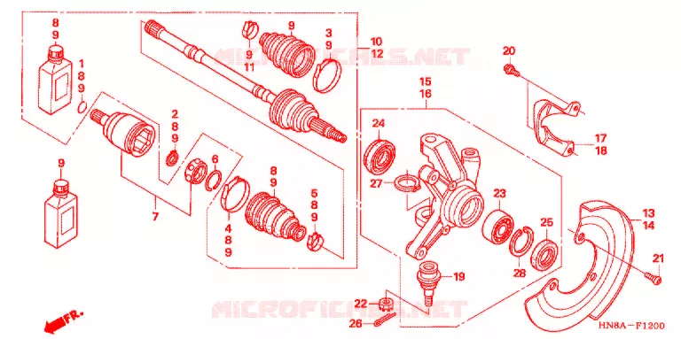 ARBRE DE ROUE AVANT Honda ATV 680 FOURTRAX 2007  TRX680FA7