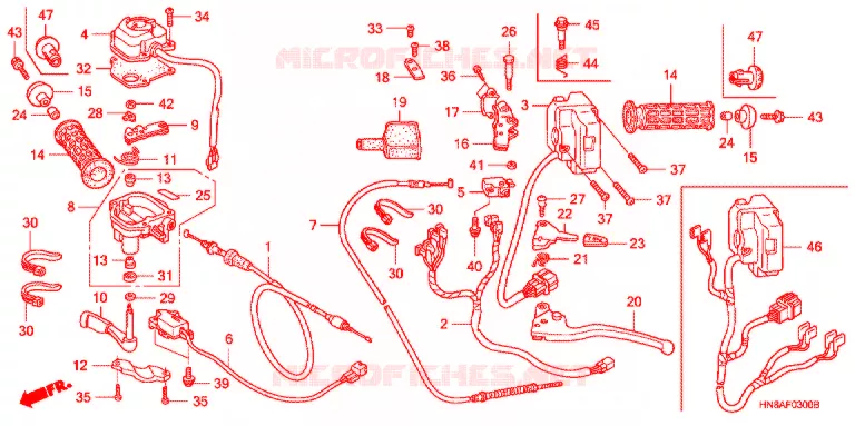 LEVIER DE GUIDON - CABLE - COMMODO Honda ATV 680 FOURTRAX 2007  TRX680FA7