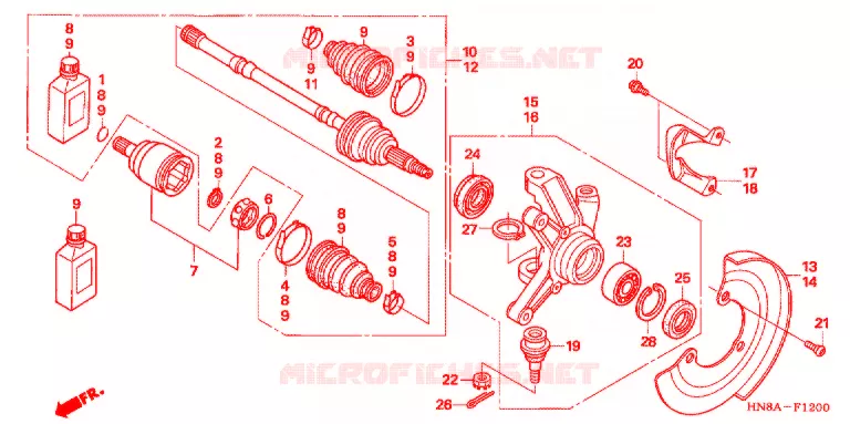 ARBRE DE ROUE AVANT Honda ATV 680 FOURTRAX 2007  TRX680FGA7