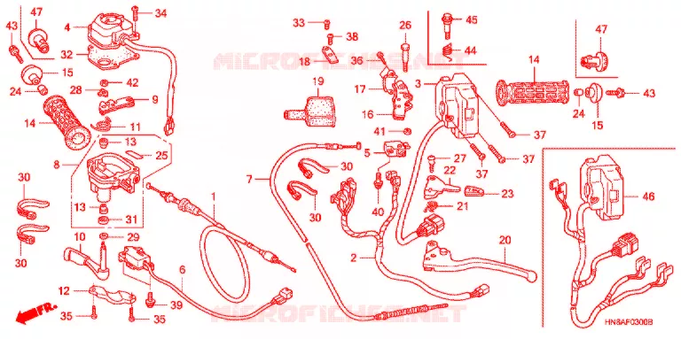 LEVIER DE GUIDON - CABLE - COMMODO Honda ATV 680 FOURTRAX 2007  TRX680FGA7