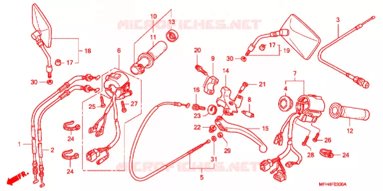 LEVIER DE GUIDON - CABLE - COMMODO Honda MOTO 600 SHADOW 2007  VT600CD7