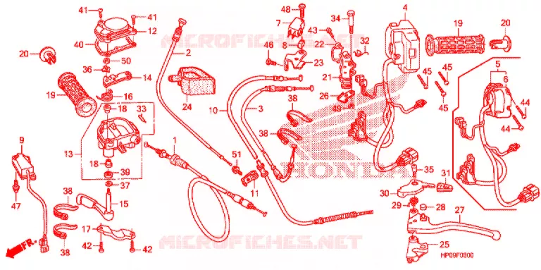 LEVIER DE GUIDON - CABLE - COMMODO Honda ATV 500 FOURTRAX 2009  TRX500FPM9