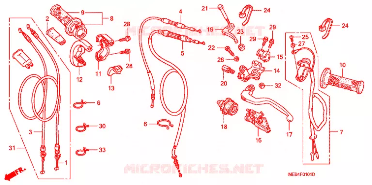 LEVIER DE GUIDON - CABLE - COMMODO (CRF450R'04-'08) Honda MOTO 450 CRF 2004  CRF450R4
