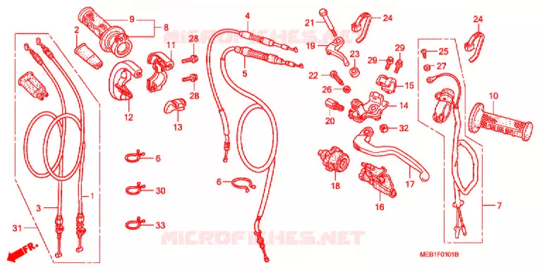 LEVIER DE GUIDON - CABLE - COMMODO (CRF450R4,5,6,7,8) Honda MOTO 450 CRF 2004  CRF450R4