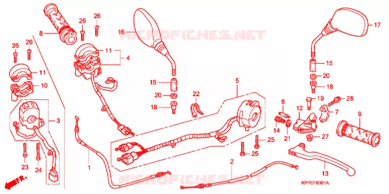 LEVIER DE GUIDON - CABLE - COMMODO (CBR125RW7/RW9/RWA) Honda MOTO 125 CBR 2008  CBR125RW7