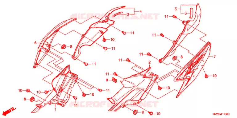 CARENAGE ARRIERE (AFP110MCSB/C/D/AFP110KCSB) Honda MOTO 110 WAVE 2013  AFP110MCSB