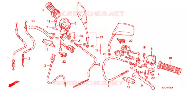 LEVIER DE GUIDON - CABLE - COMMODO Honda MOTO 250 CB 2008  CB2508