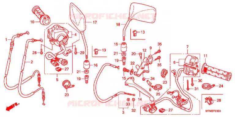 LEVIER DE GUIDON - CABLE - COMMODO Honda MOTO 400 CB 2010  CB400A