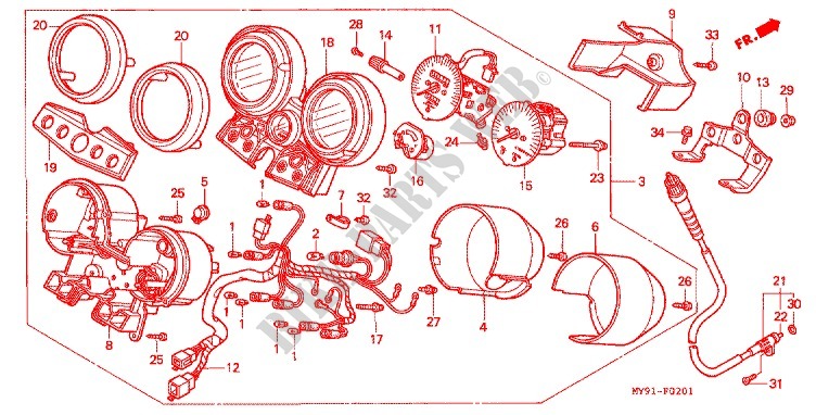 COMPTEUR (F2R/F2S/F2T/F2V) (F3T/F3V) pour Honda CB 400 SUPER FOUR  VERSION S J de 1997