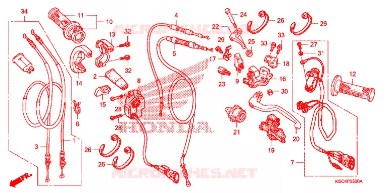 LEVIER DE GUIDON - CABLE - COMMODO Honda MOTO 250 CRF 2006  CRF250X6