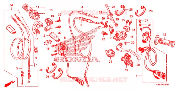 LEVIER DE GUIDON - CABLE - COMMODO Honda MOTO 250 CRF 2011  CRF250XB