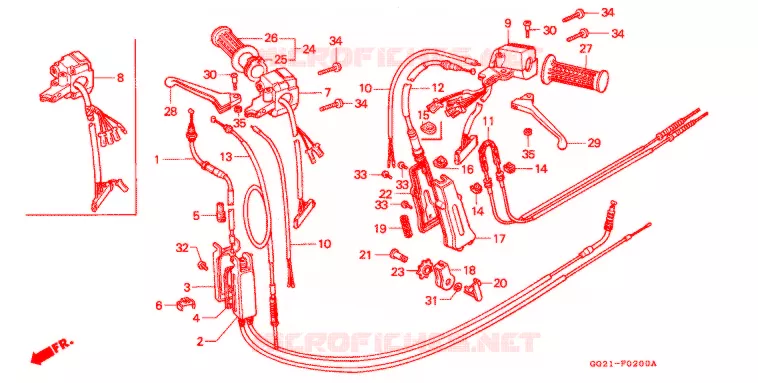 LEVIER DE GUIDON - CABLE - COMMODO Honda SCOOTER 50 GYRO 1990  NJ50MDL