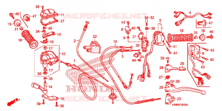 LEVIER DE GUIDON - CABLE - COMMODO Honda ATV 250 FOURTRAX 2008  TRX250TM8