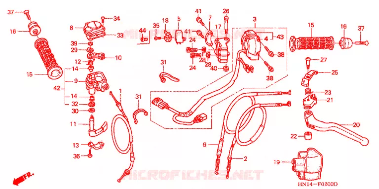 LEVIER DE GUIDON - CABLE - COMMODO Honda ATV 400 FOURTRAX 2004  TRX400EX4