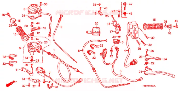LEVIER DE GUIDON - CABLE - COMMODO Honda ATV 400 FOURTRAX 2007  TRX400FA7