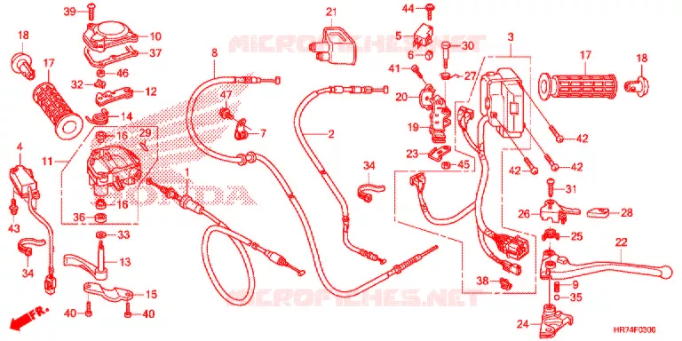 LEVIER DE GUIDON - CABLE - COMMODO Honda ATV 420 FOURTRAX 2017  TRX420FA5H