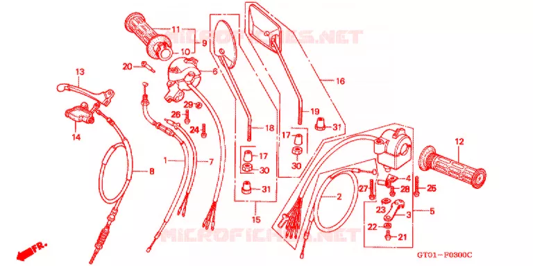 LEVIER DE GUIDON - CABLE - COMMODO Honda MOTO 90 CUB 1992  C90CMN