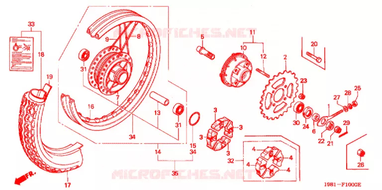 ROUE ARRIERE Honda MOTO 90 CD 1982  CD90A