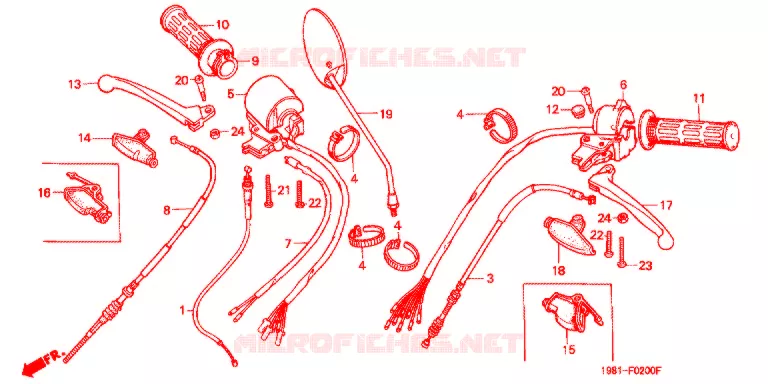 LEVIER DE GUIDON - CABLE - COMMODO (A/H/N) Honda MOTO 90 CD 1990  CD90H