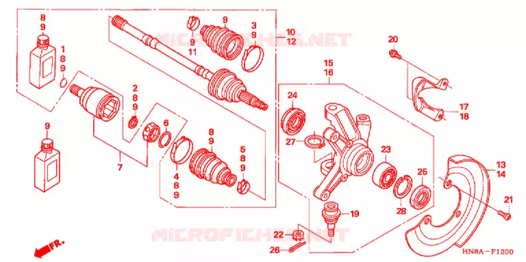 ARBRE DE ROUE AVANT Honda ATV 680 FOURTRAX 2008  TRX680FGA8