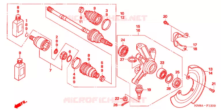 ARBRE DE ROUE AVANT Honda ATV 680 FOURTRAX 2009  TRX680FGA9