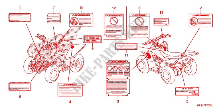 ETIQUETTE DE PRECAUTIONS pour Honda SPORTRAX TRX 90 EX de 2008