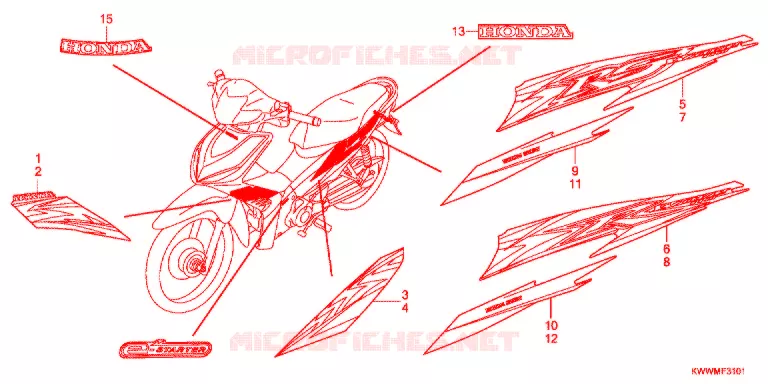 AUTOCOLLANTS (AFX110MCSC/SC) Honda MOTO 110 WAVE 2012  AFX110SC
