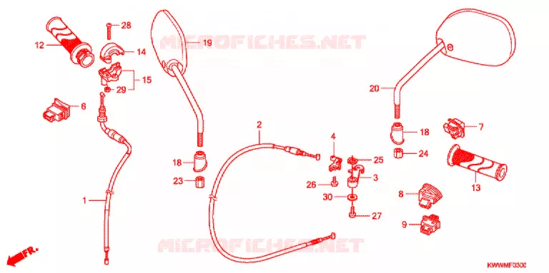 COMMODO - CABLE - RETROVISEUR Honda MOTO 110 WAVE 2012  AFX110SC