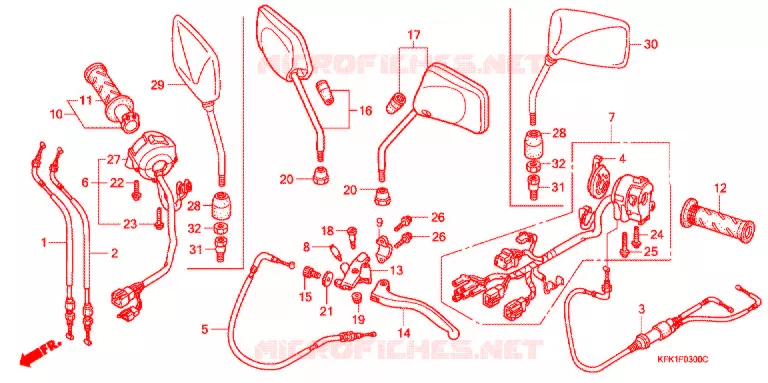 LEVIER DE GUIDON - CABLE - COMMODO Honda MOTO 250 VTR 2007  VTR2507