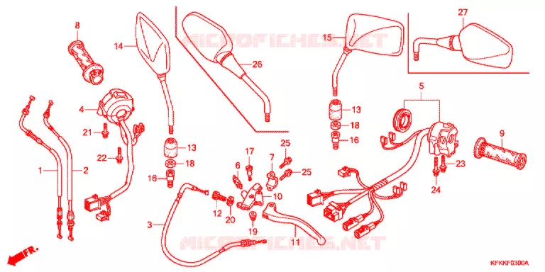 LEVIER DE GUIDON - CABLE - COMMODO (VTR250/L) Honda MOTO 250 VTR 2012  VTR250B