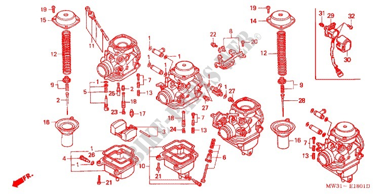 CARBURATEUR (COMPOSANTS) pour Honda CB 750 RED de 1996