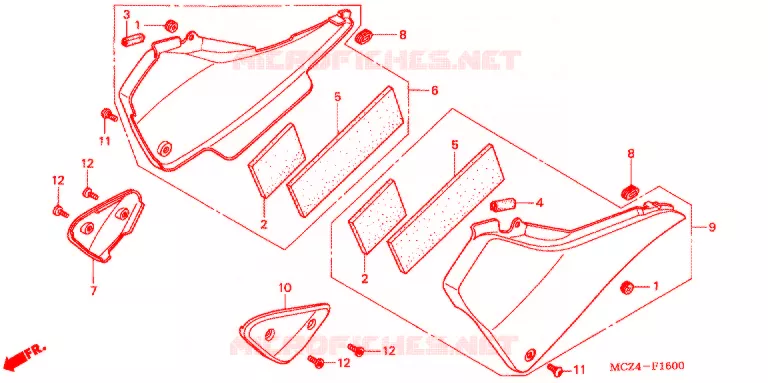 COUVERCLES LATERAUX Honda MOTO 900 HORNET 2005  CB900F5_A