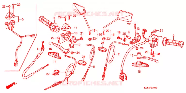 LEVIER DE GUIDON - CABLE - COMMODO Honda MOTO 150 CG 2009  CG150ESD9
