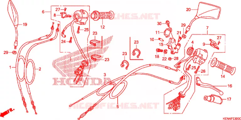 LEVIER DE GUIDON - CABLE - COMMODO Honda MOTO 250 REBEL 2009  CMX250C9_A