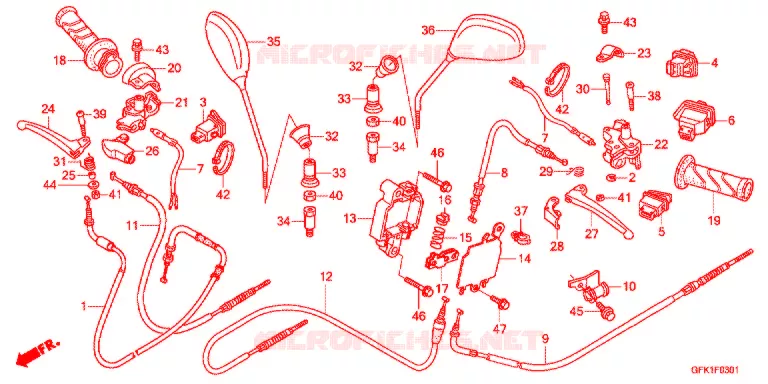 LEVIER DE GUIDON - CABLE - COMMODO (NSC50SHB/E) Honda SCOOTER 50 DIO 2015  NSC50SHE