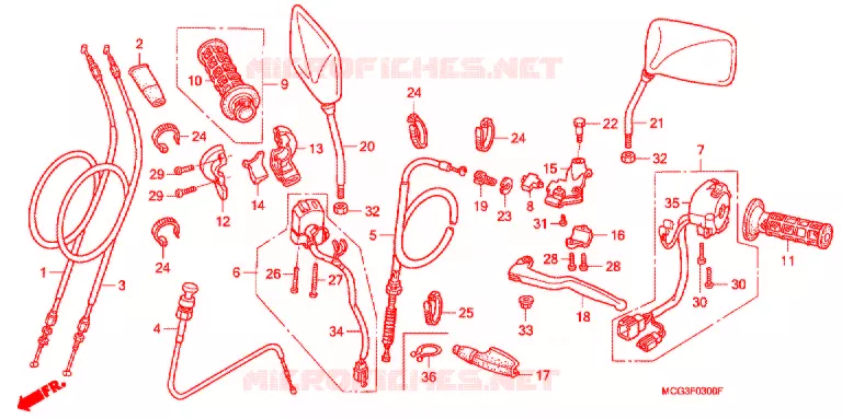 LEVIER DE GUIDON - CABLE - COMMODO Honda MOTO 400 NX 2008  NX4008